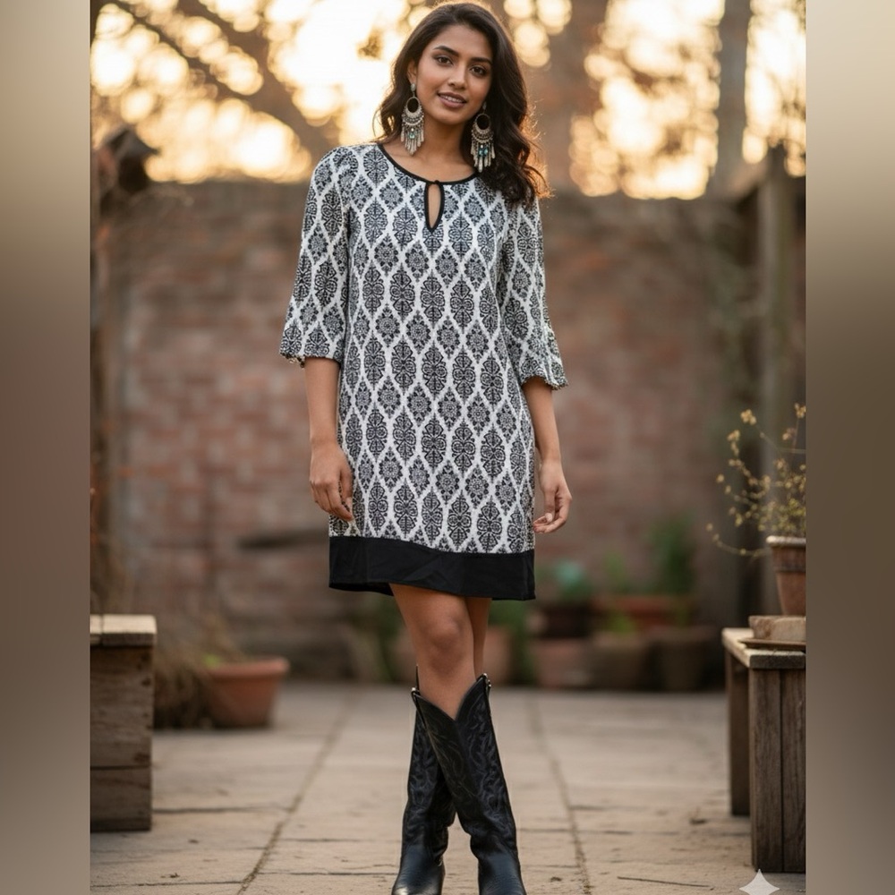 Raga NWOT Black and White Damask Mini Dress Size Small